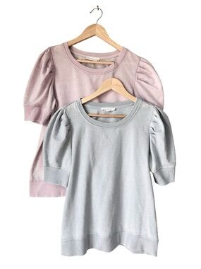 Jane + Delancey TWO Puff Sleeve Sweatshirt Tops - Blush Lilac & Light Blue, M